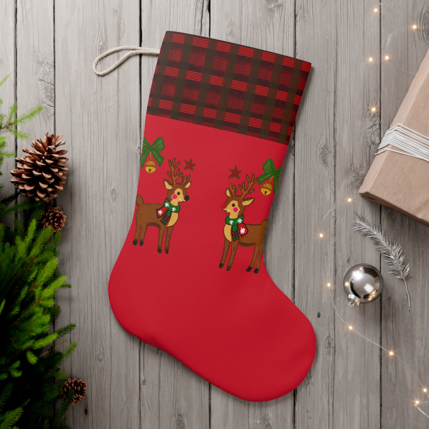 Santa Stocking - Classic Checked Design Red