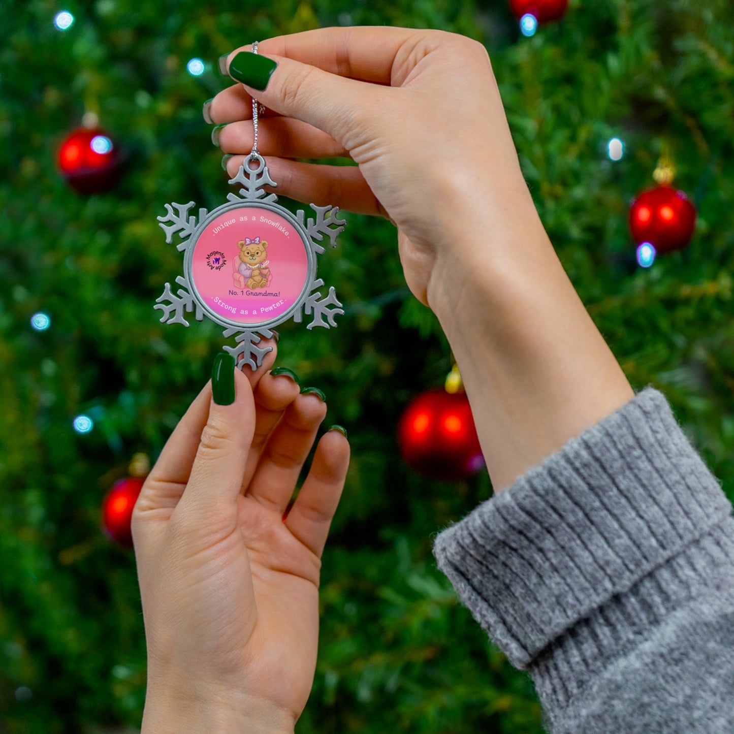 Grandma print - Snowflake Pewter Ornament