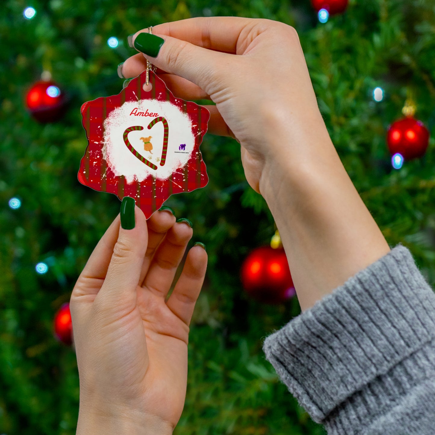 Customised Christmas Ornaments Puppy in snow (Star,Circle,Heart,Snowflake)