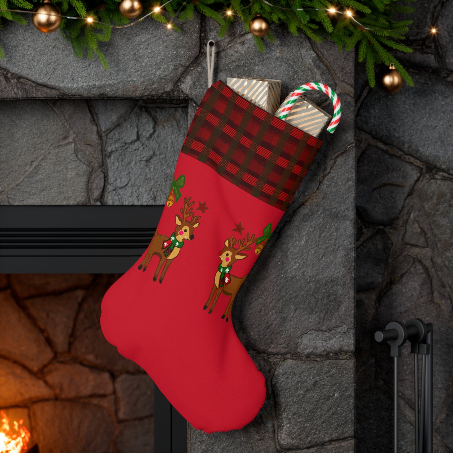 Santa Stocking - Classic Checked Design Red