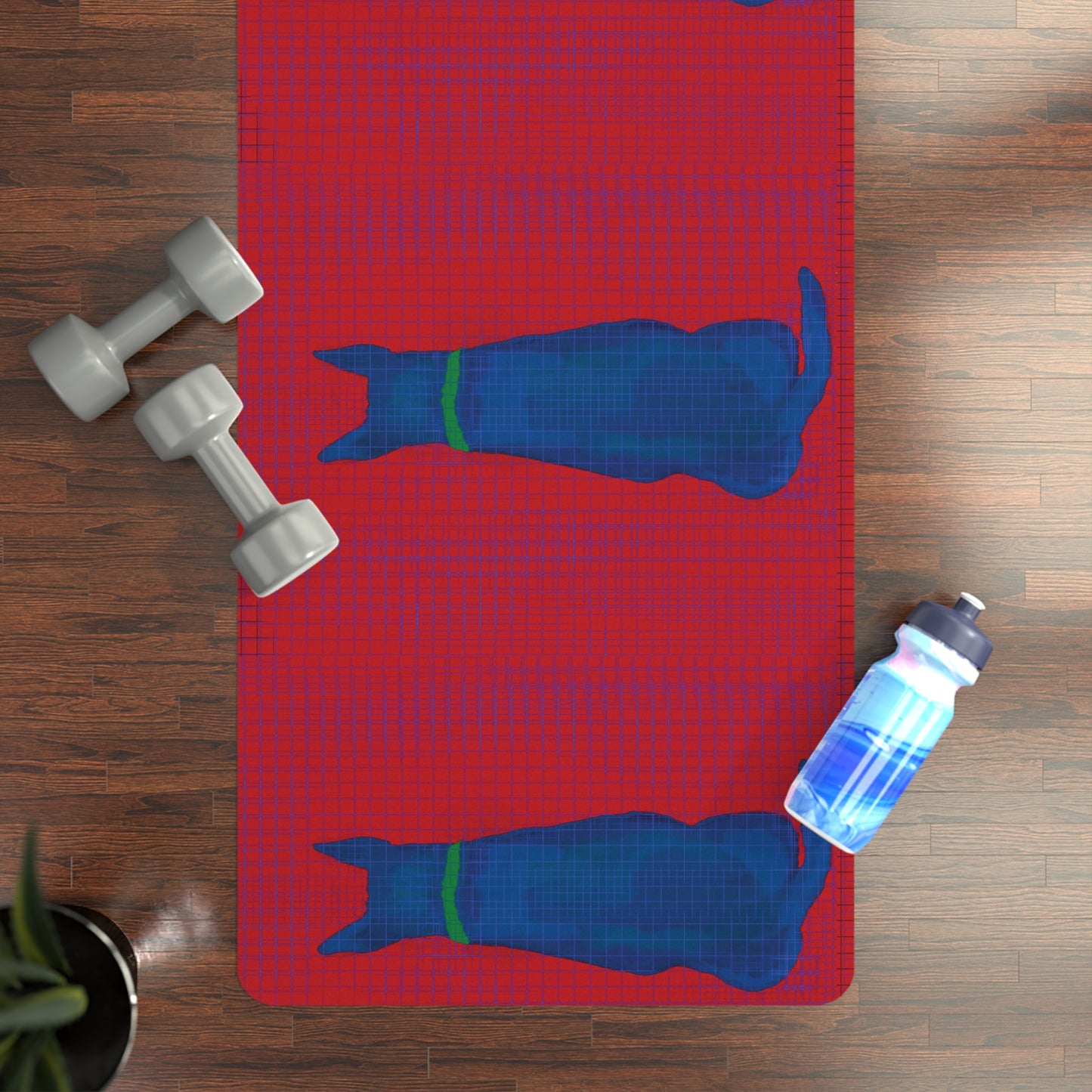 Rubber Yoga Mat -Dog loves grids print