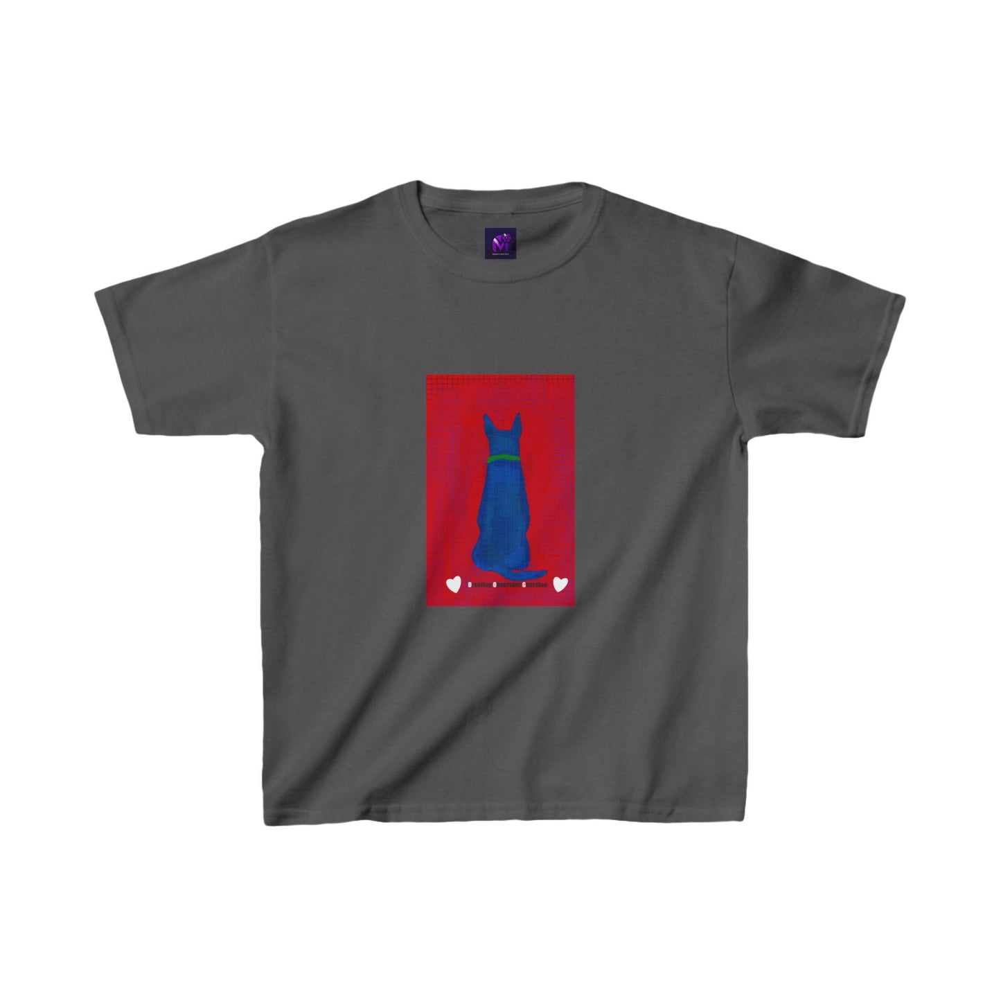 Kids Heavy Cotton tee -Dog loves grids print