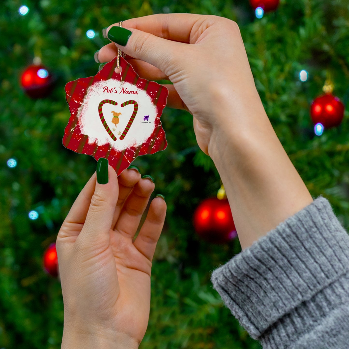 Customised Christmas Ornaments Puppy in snow (Star,Circle,Heart,Snowflake)
