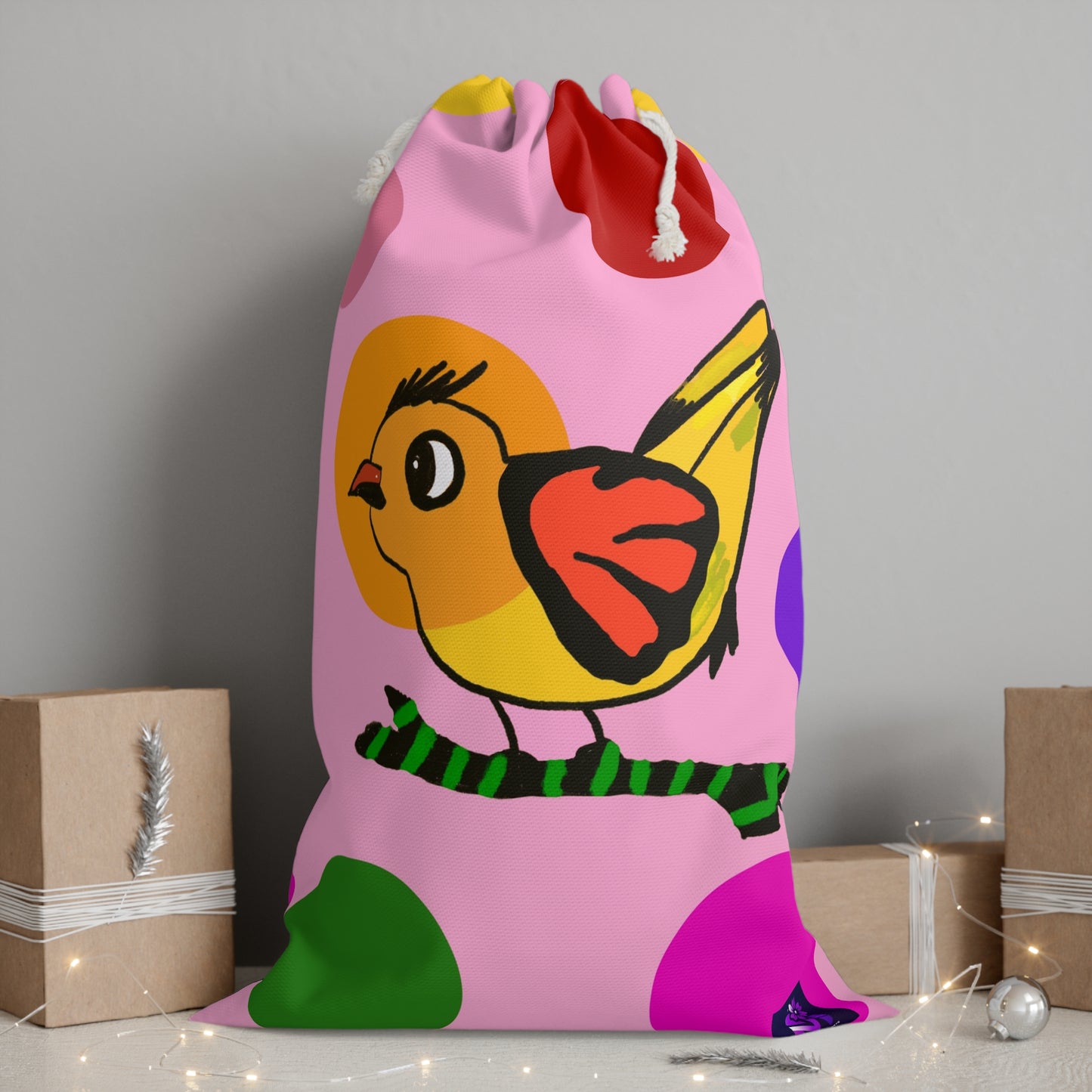 Drawstring bags - Chirpy Surprise- Pink