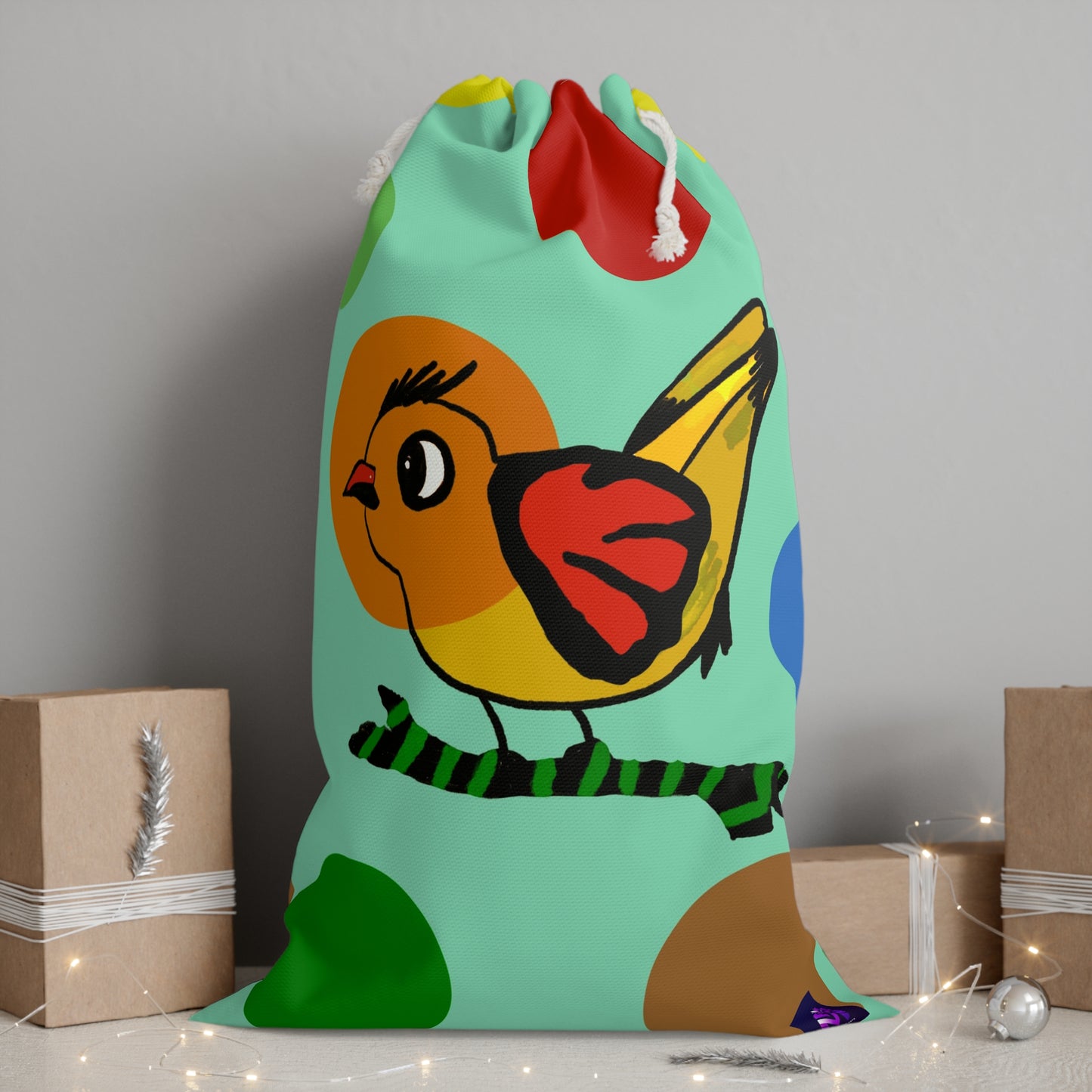 Drawstring Bag- Chirpy Surprise -Pastel Green