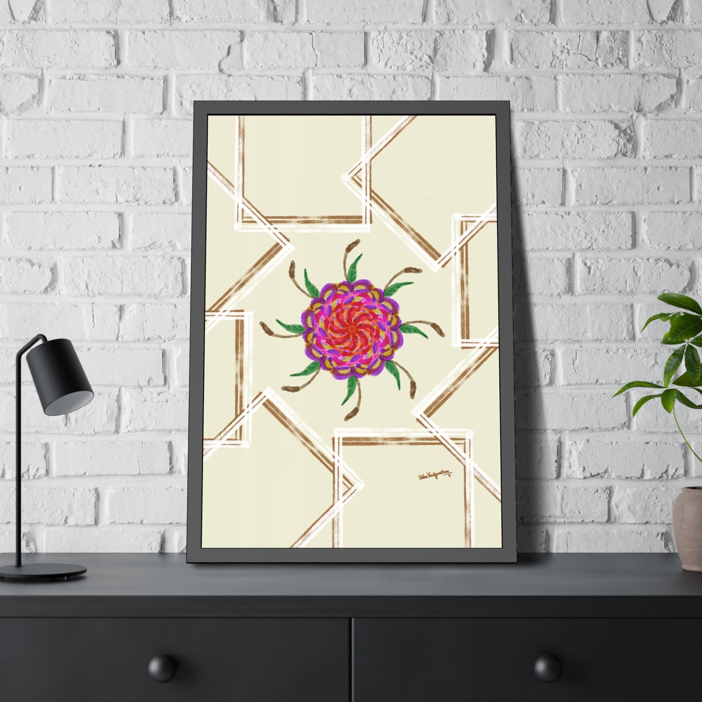 UV Magenta flower -Framed Art