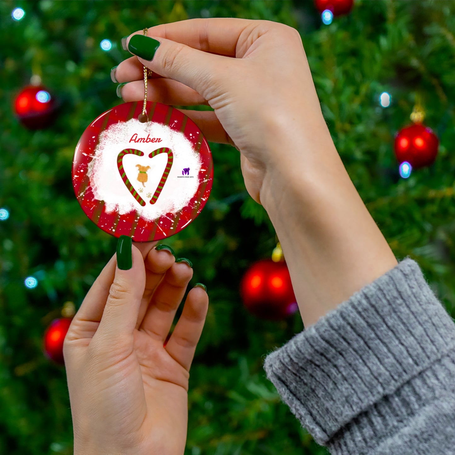 Customised Christmas Ornaments Puppy in snow (Star,Circle,Heart,Snowflake)