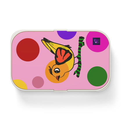 Bento Lunch Box - Dotted and Feathered Pink print