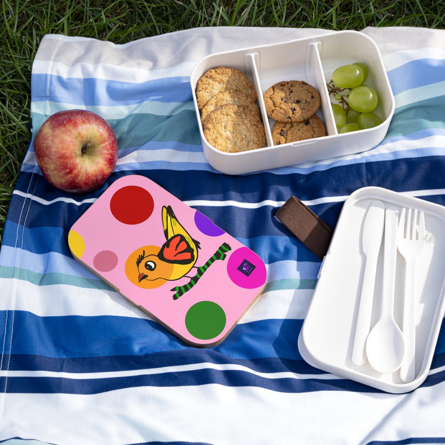 Bento Lunch Box - Dotted and Feathered Pink print