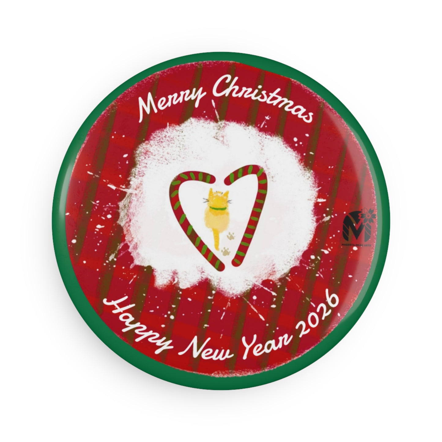 Cute Kitty Christmas and New Year Magnet, Round (Set of 10 pcs)