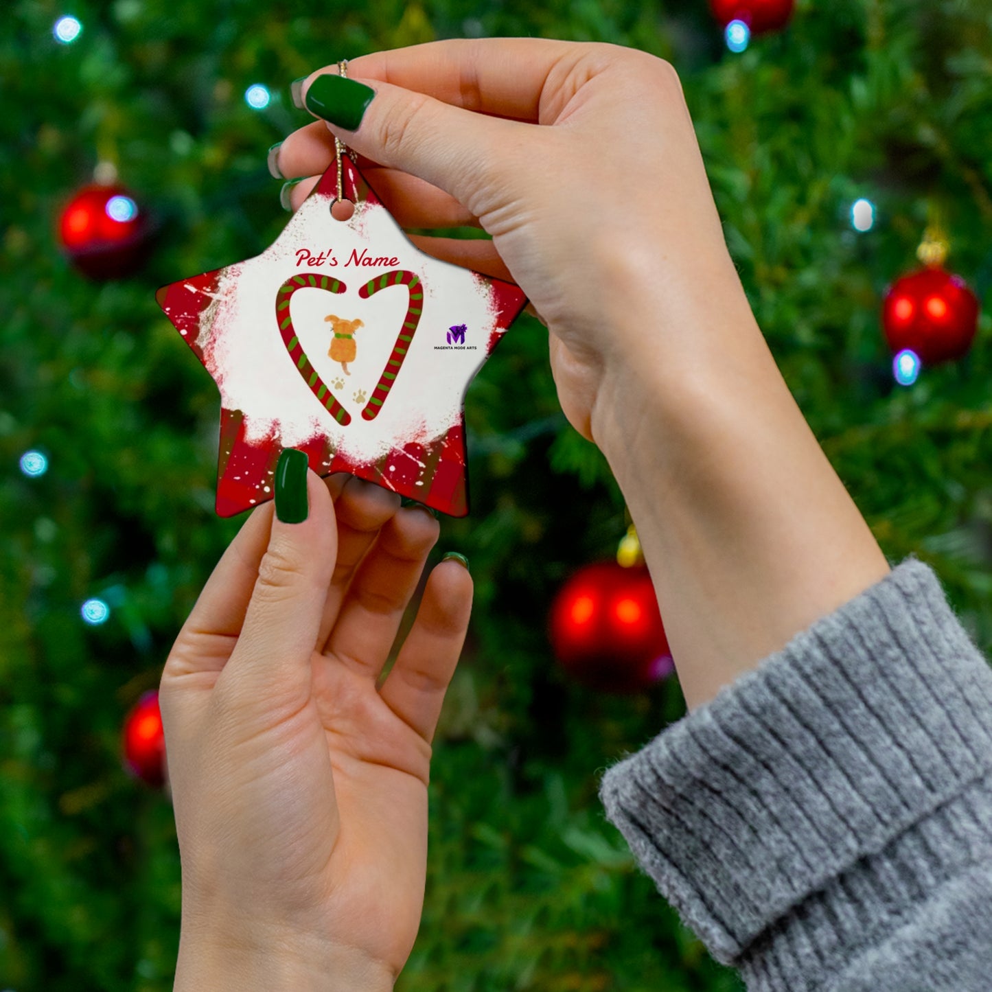 Customised Christmas Ornaments Puppy in snow (Star,Circle,Heart,Snowflake)