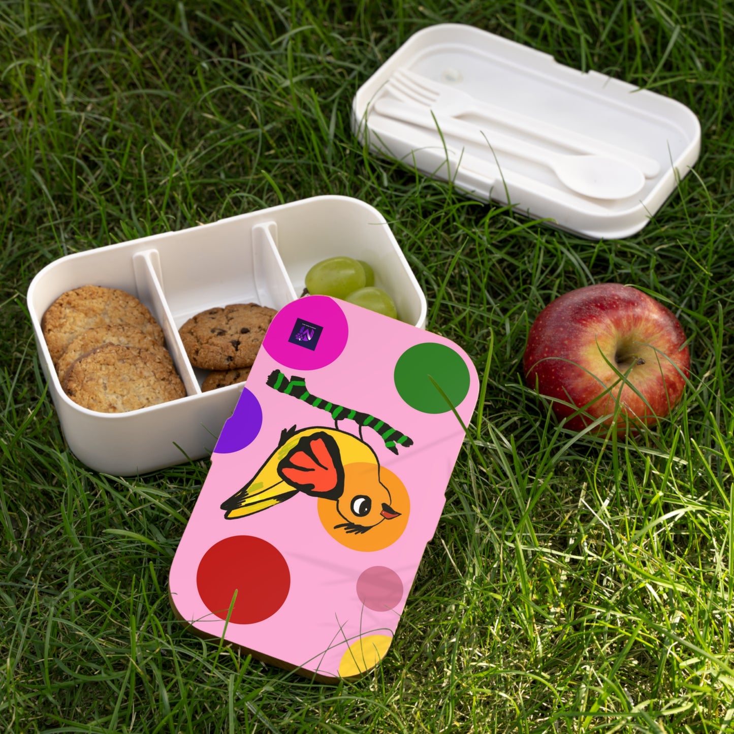 Bento Lunch Box - Dotted and Feathered Pink print