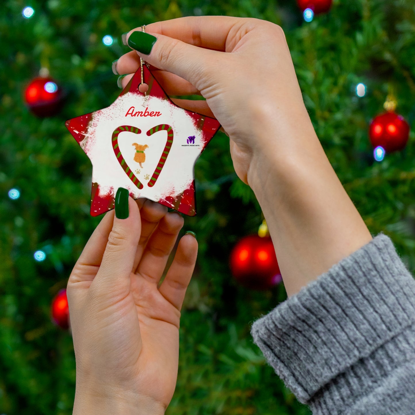 Customised Christmas Ornaments Puppy in snow (Star,Circle,Heart,Snowflake)
