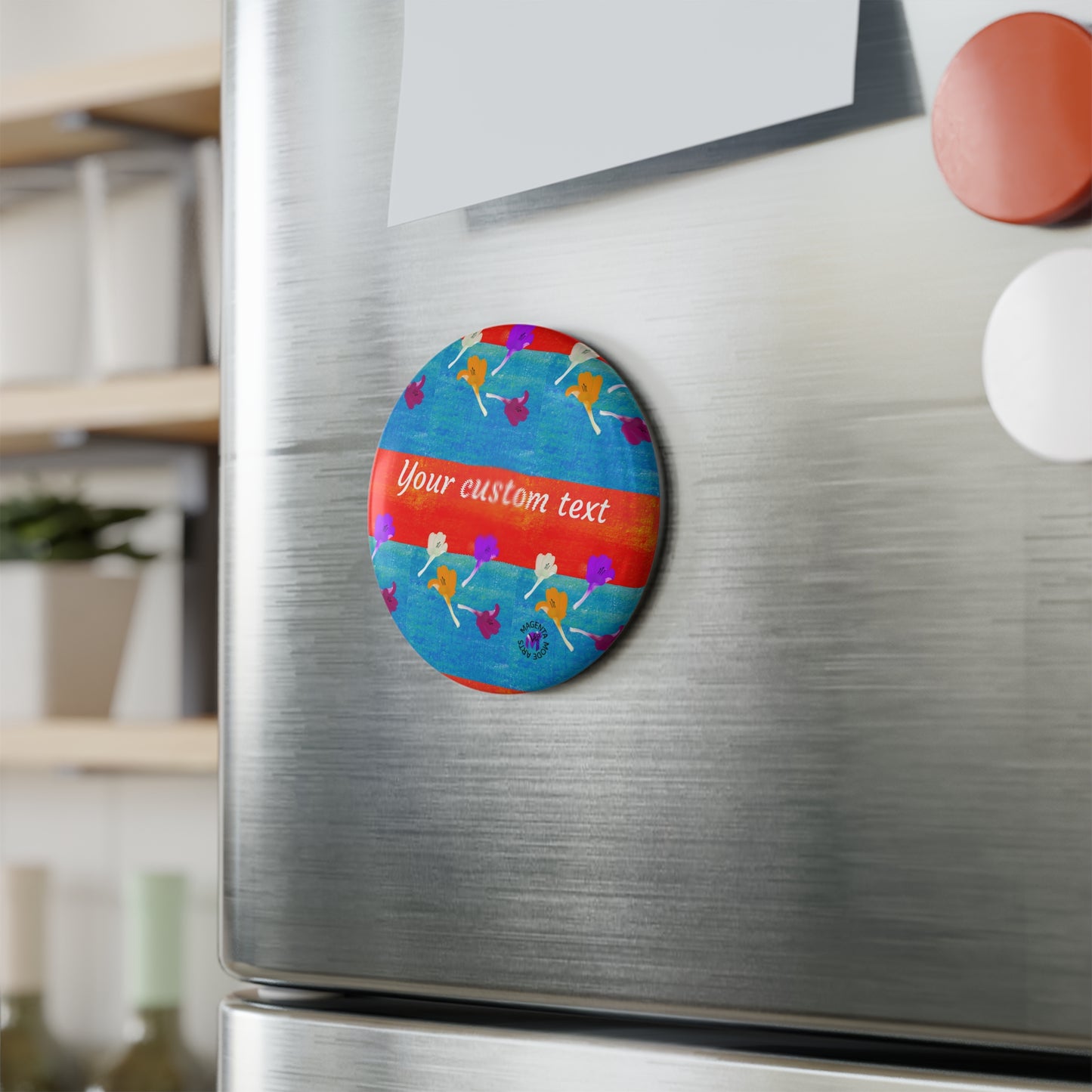 Copy of Personalised Magnet with name- floral design, Round