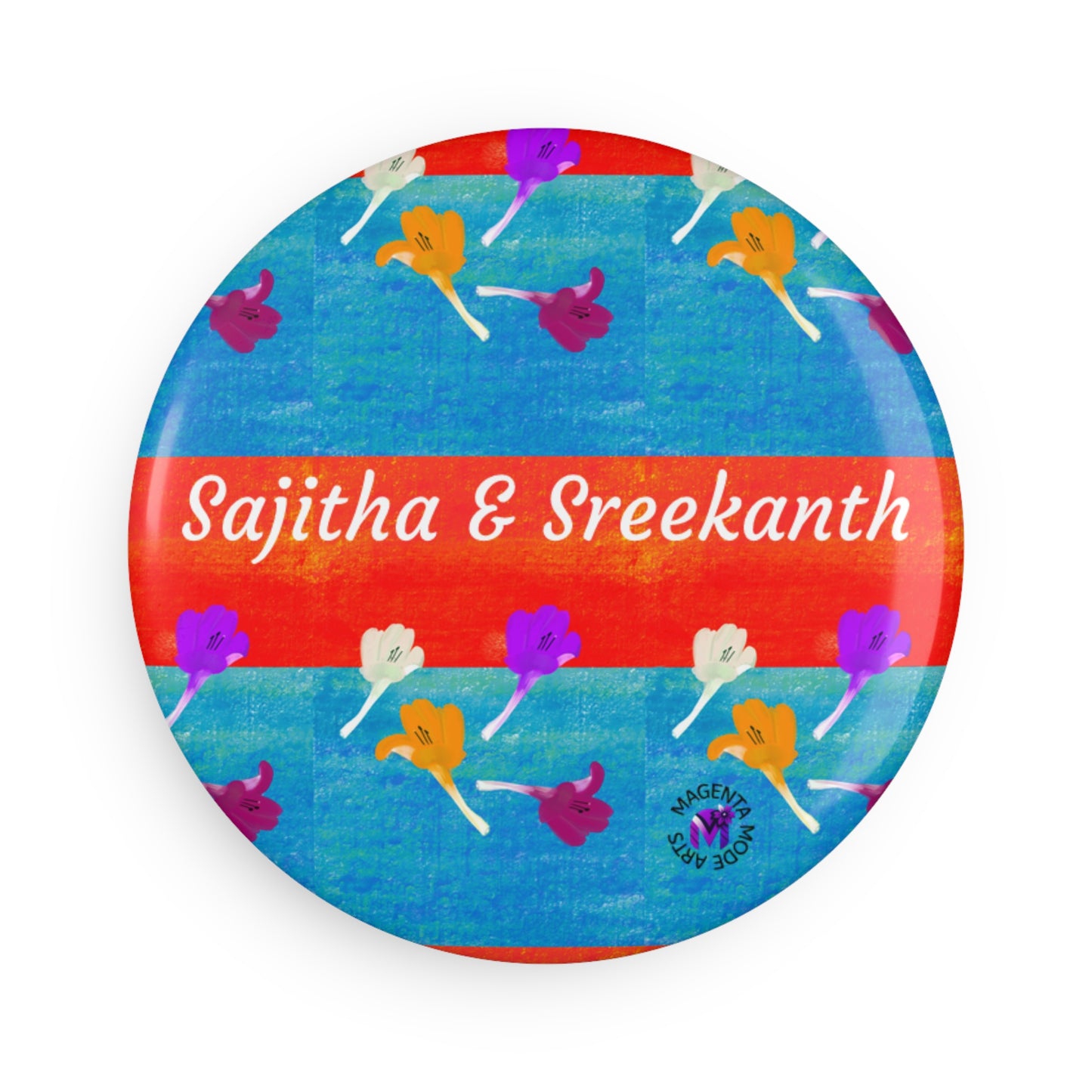 Personalised Magnet with name- floral design, Round