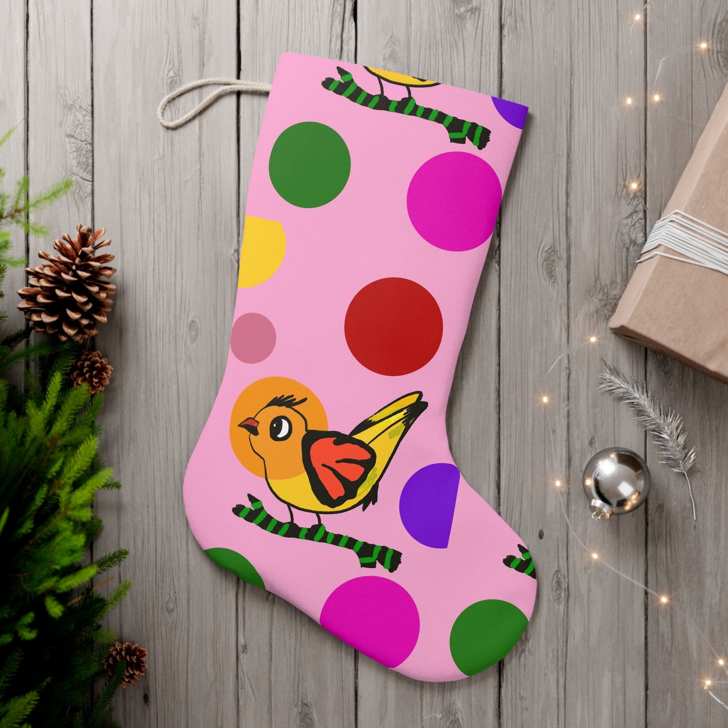 Santa Stocking -Birdsong and bubbles - Pink