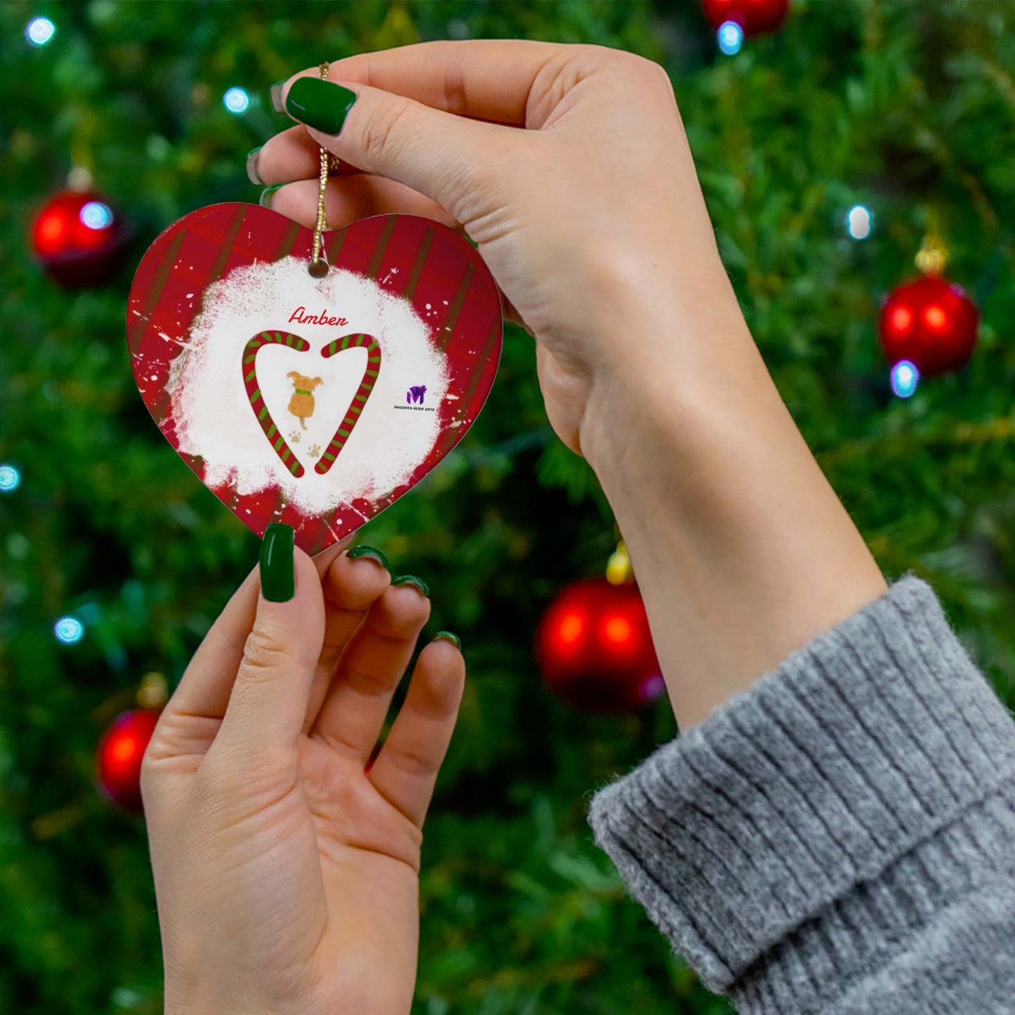 Customised Christmas Ornaments Puppy in snow (Star,Circle,Heart,Snowflake)