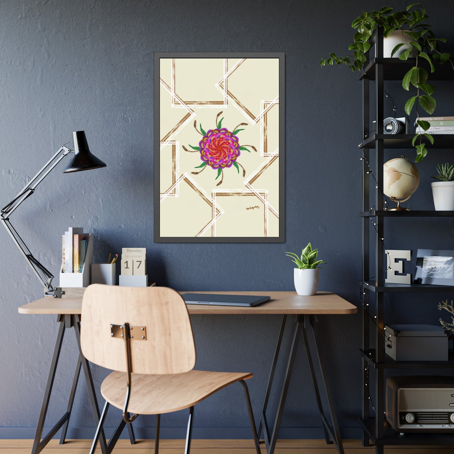 UV Magenta flower -Framed Art