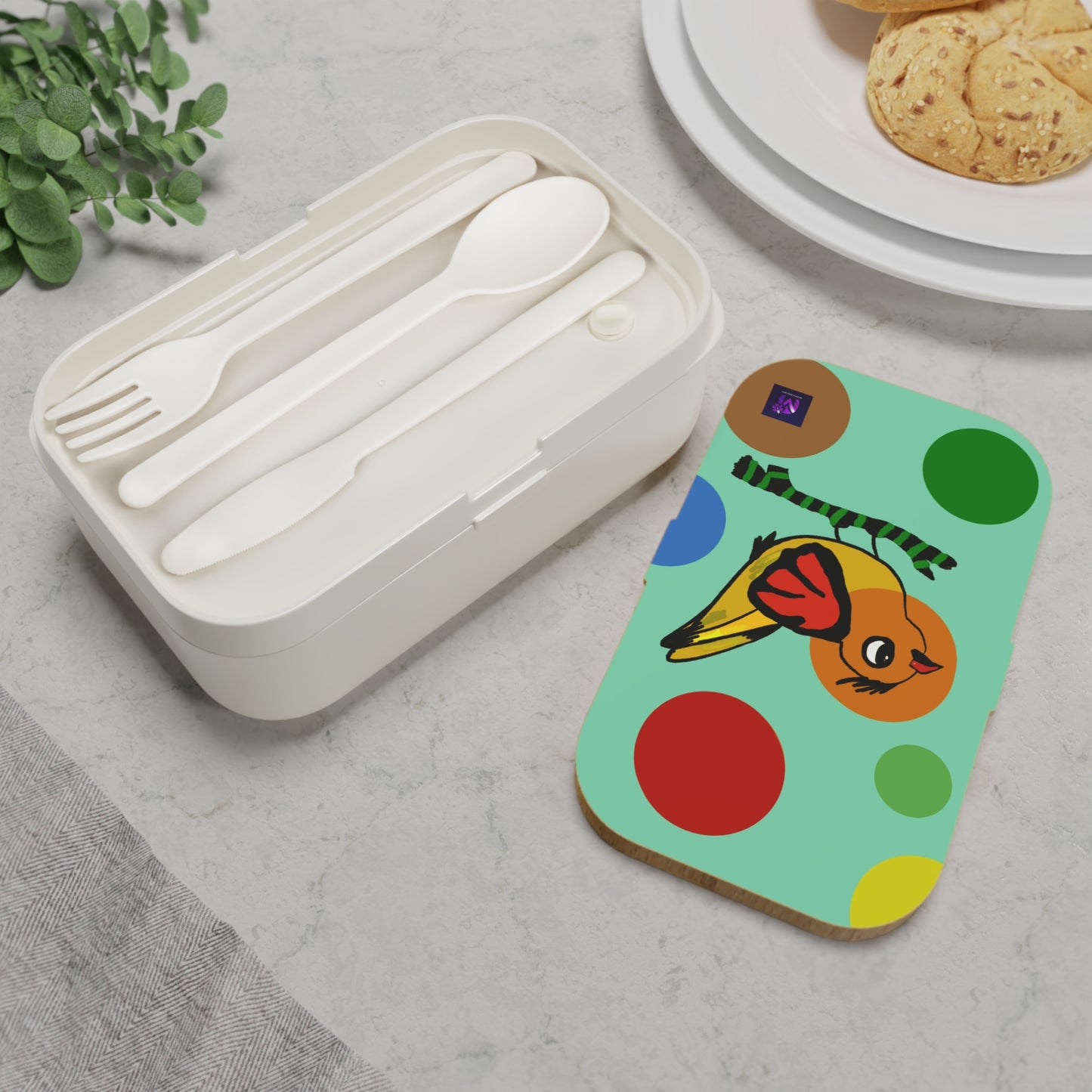 Bento Lunch Box - Dotted and Feathered print