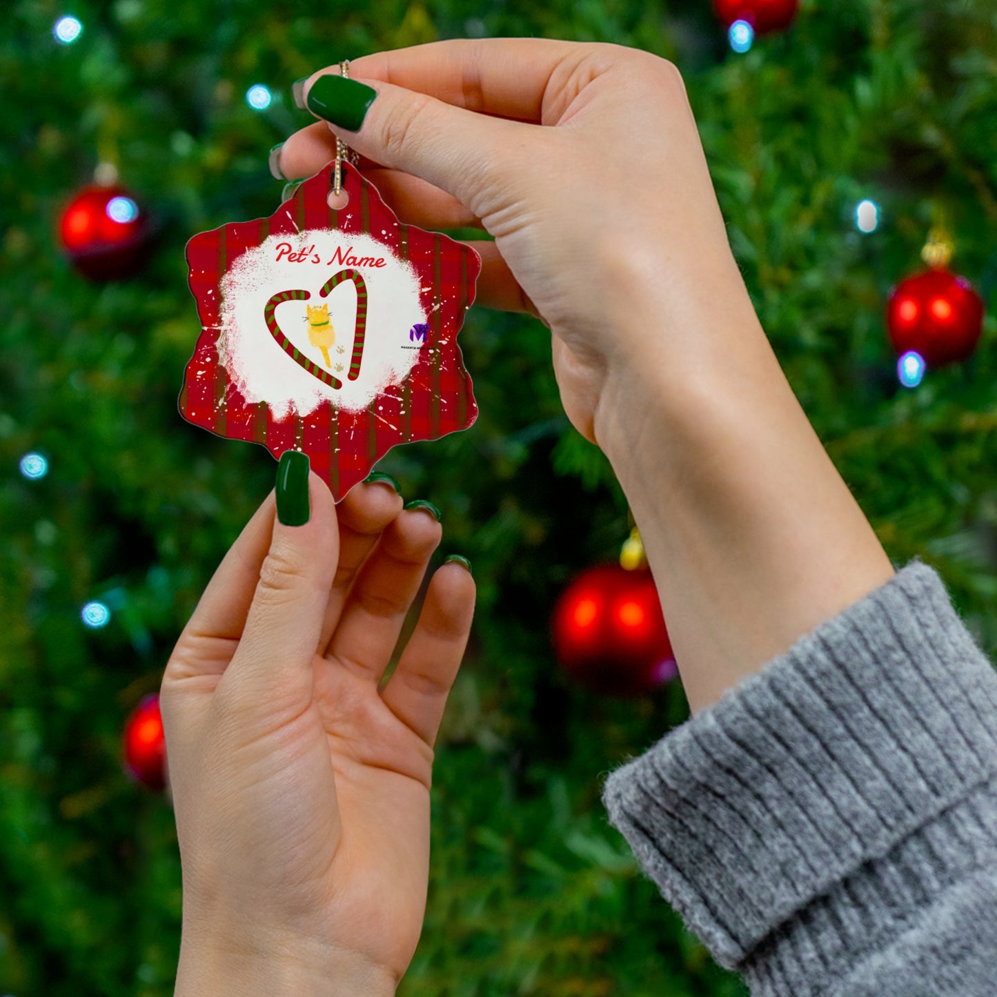 Customised Kitty Ceramic Ornament (Star,Circle,Heart,Snowflake)