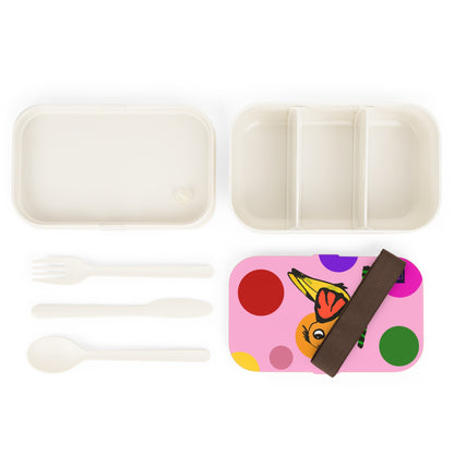 Bento Lunch Box - Dotted and Feathered Pink print