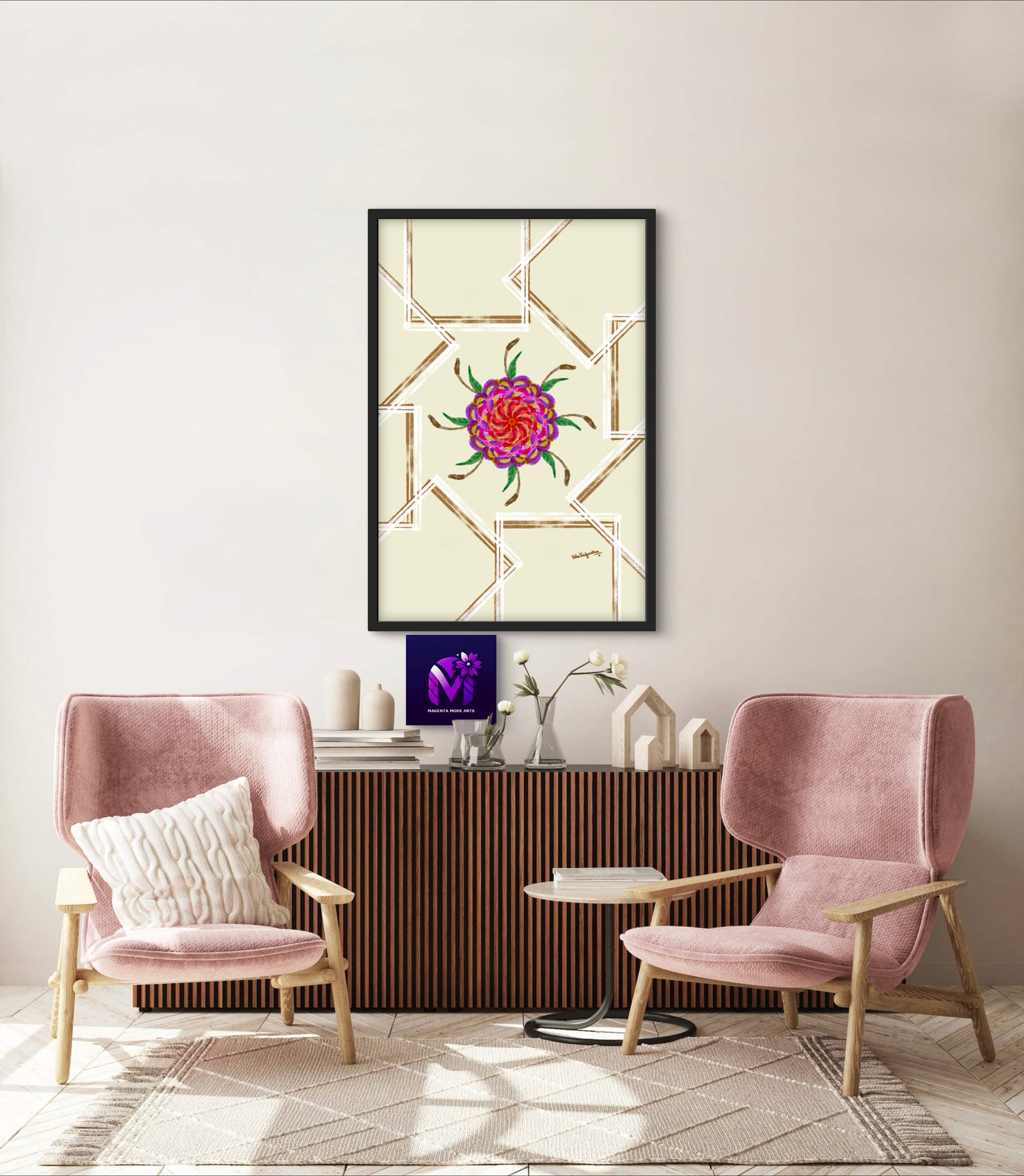 UV Magenta flower -Framed Art