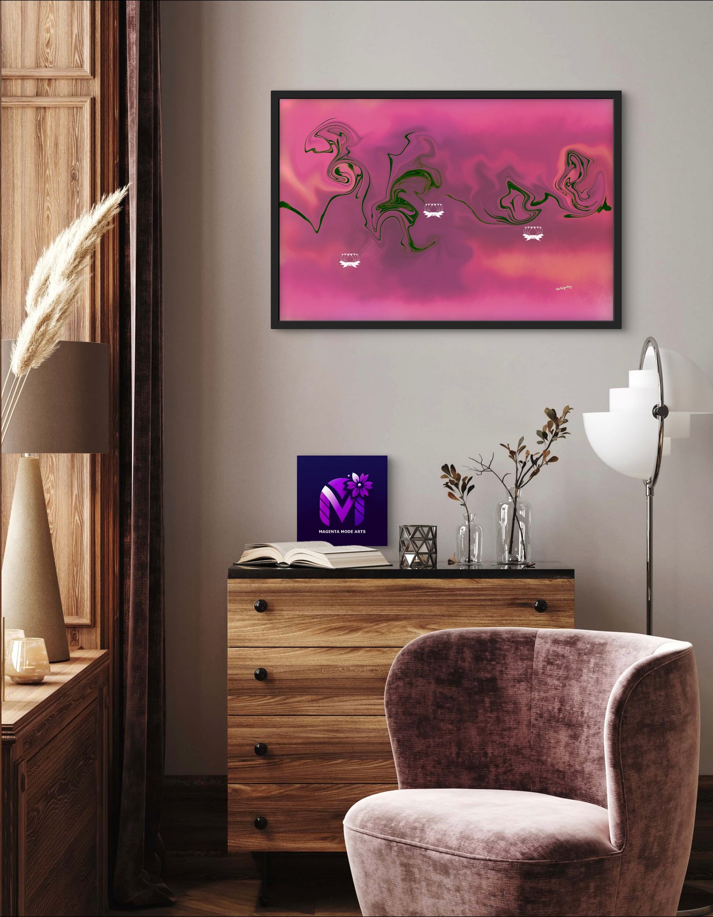 Pink Pond Lotus-Framed Art