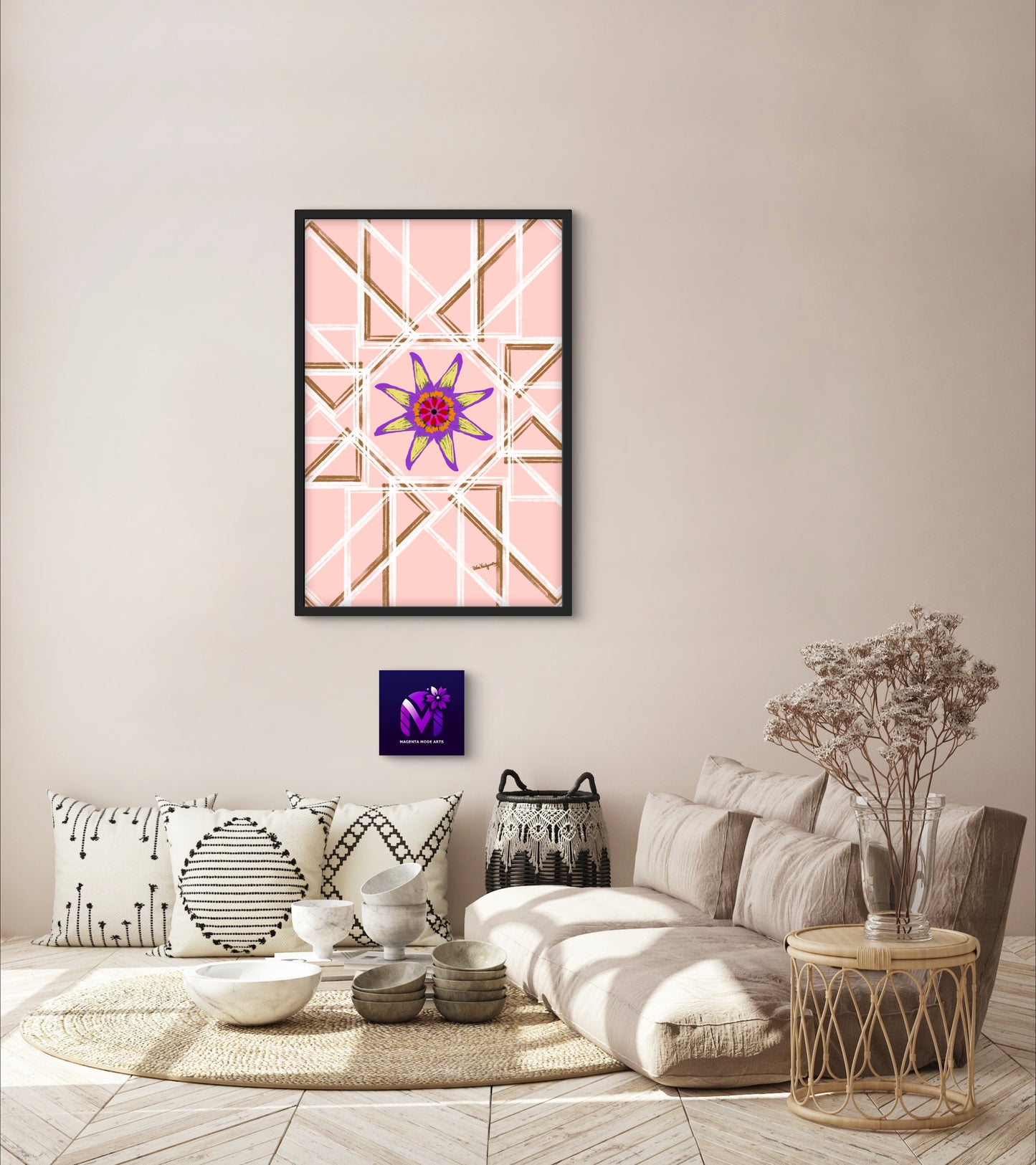 Peach and flower -Framed Art