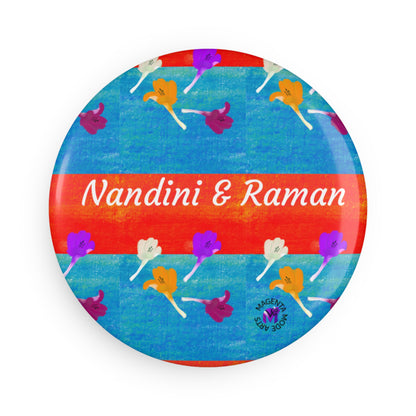 Personalised Magnet with name- floral design, Round