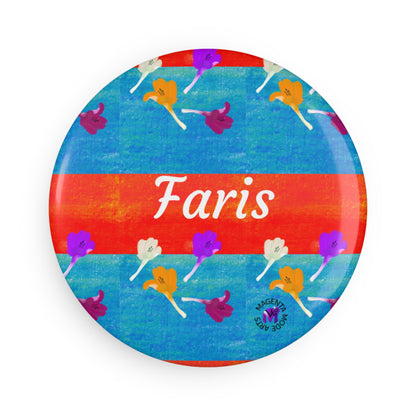 Personalised Magnet with name- floral design, Round