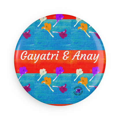 Personalised Magnet with name- floral design, Round