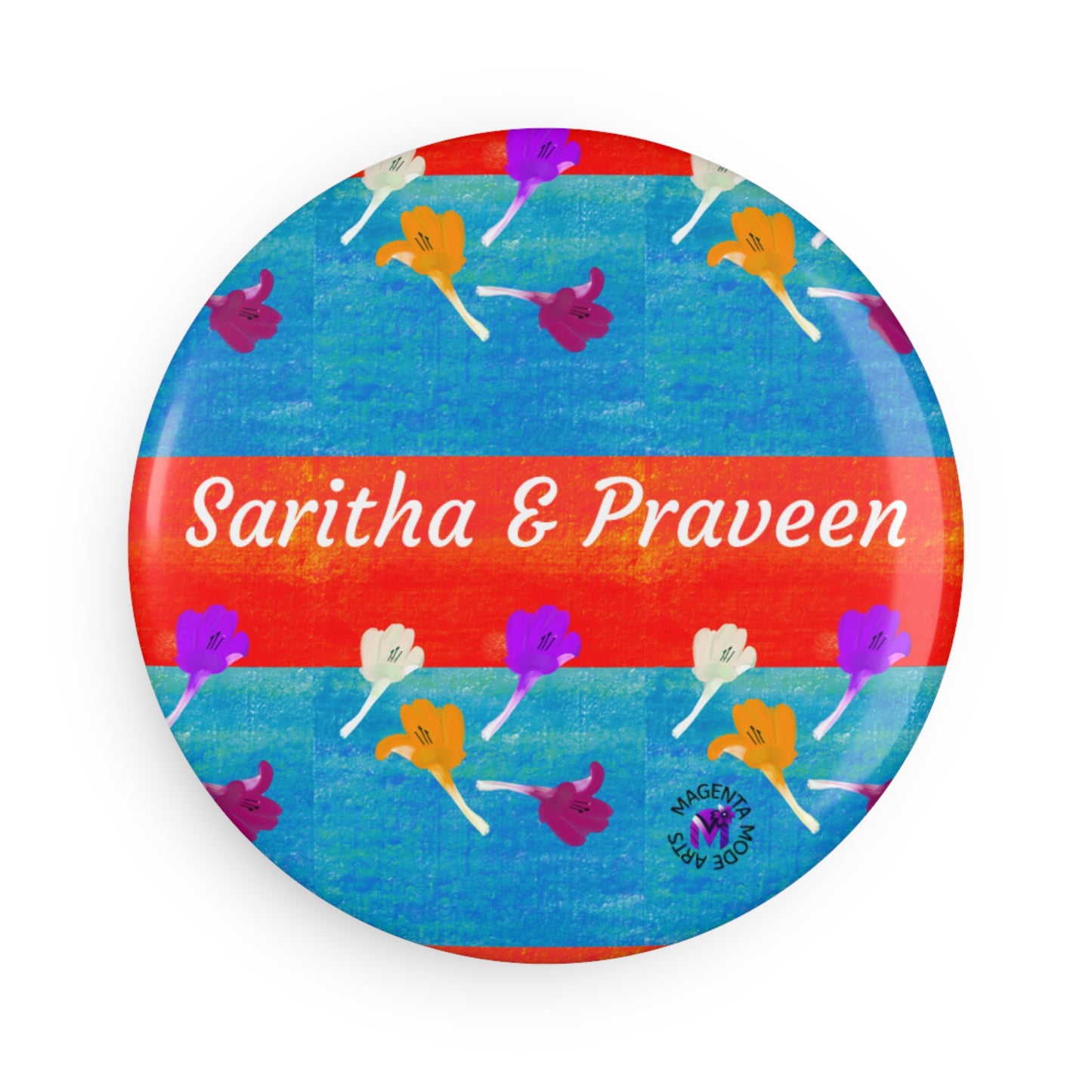 Personalised Magnet with name- floral design, Round