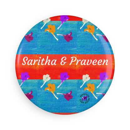 Personalised Magnet with name- floral design, Round