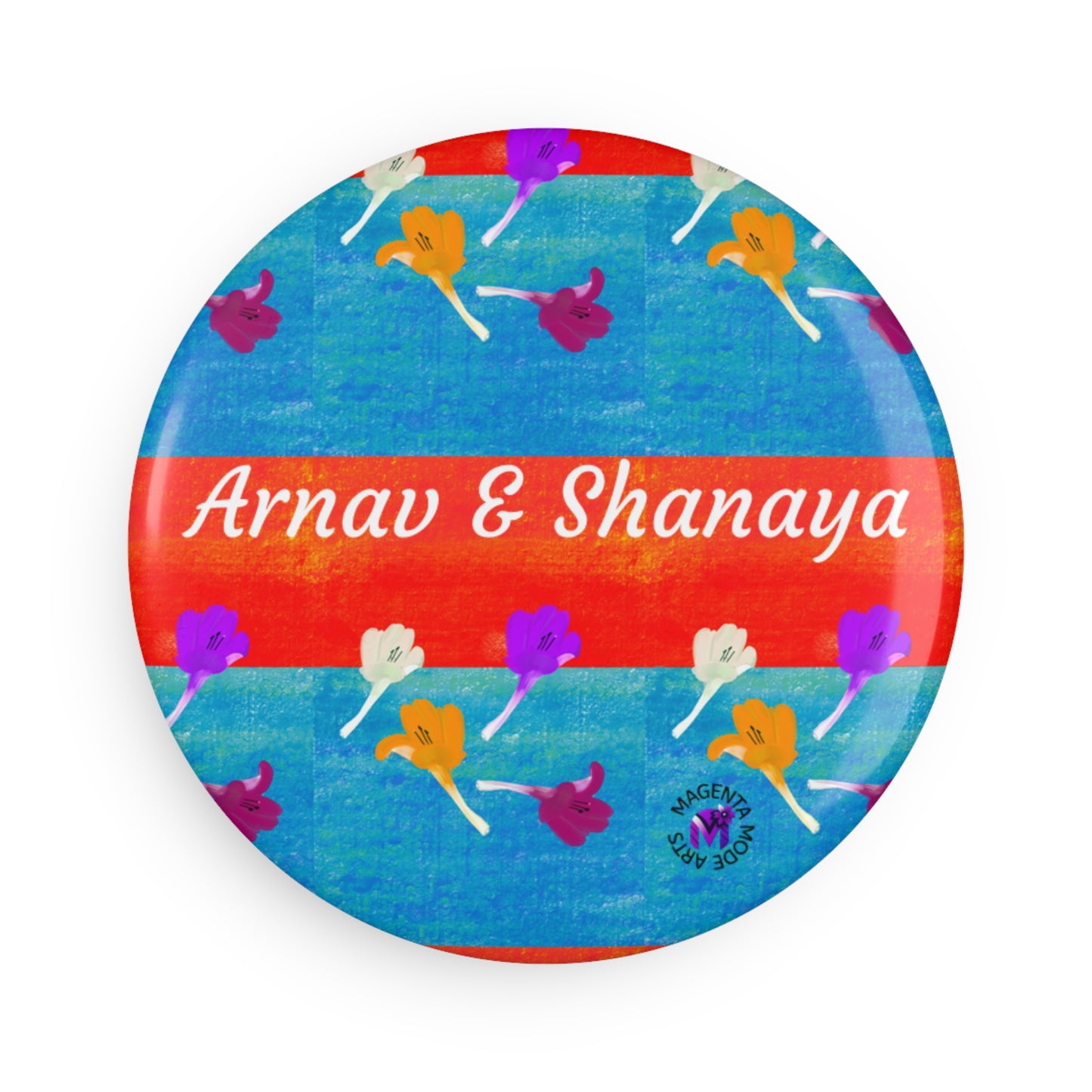 Personalised Magnet with name- floral design, Round