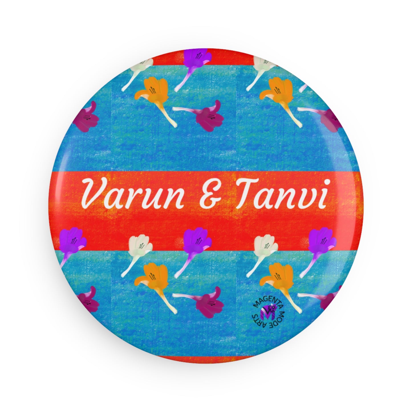 Personalised Magnet with name- floral design, Round